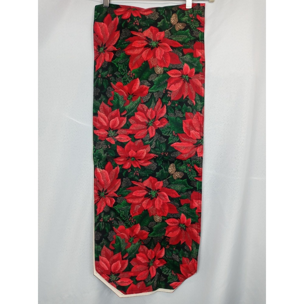 Christmas‎ Poinsettia Table Runner 70" x 15" Holiday Quilted Holly Table Runner